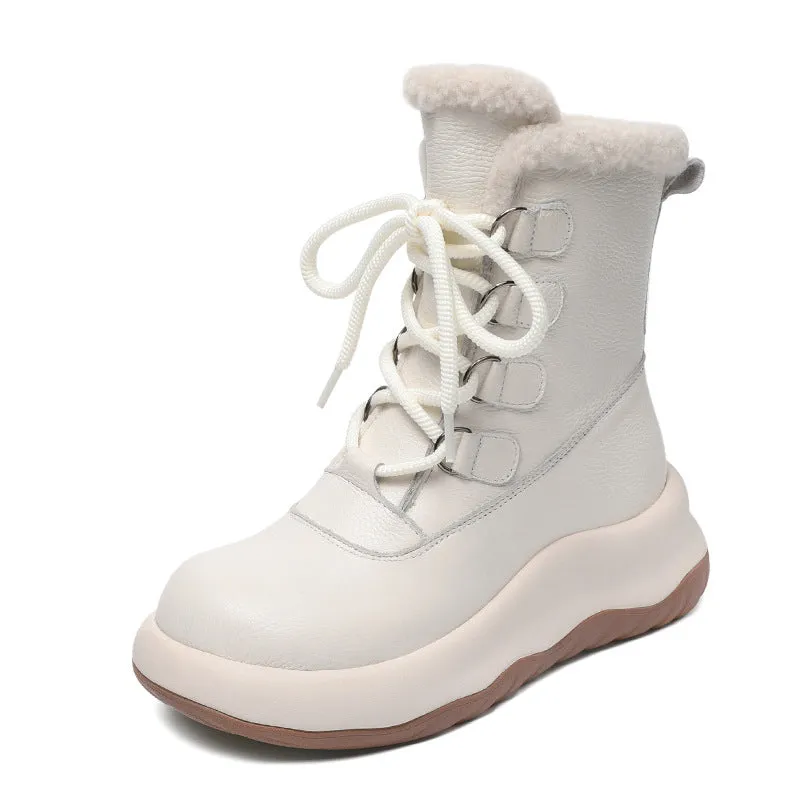 Women Minimalism Fashion Leather Mid-Calf Snow Boots