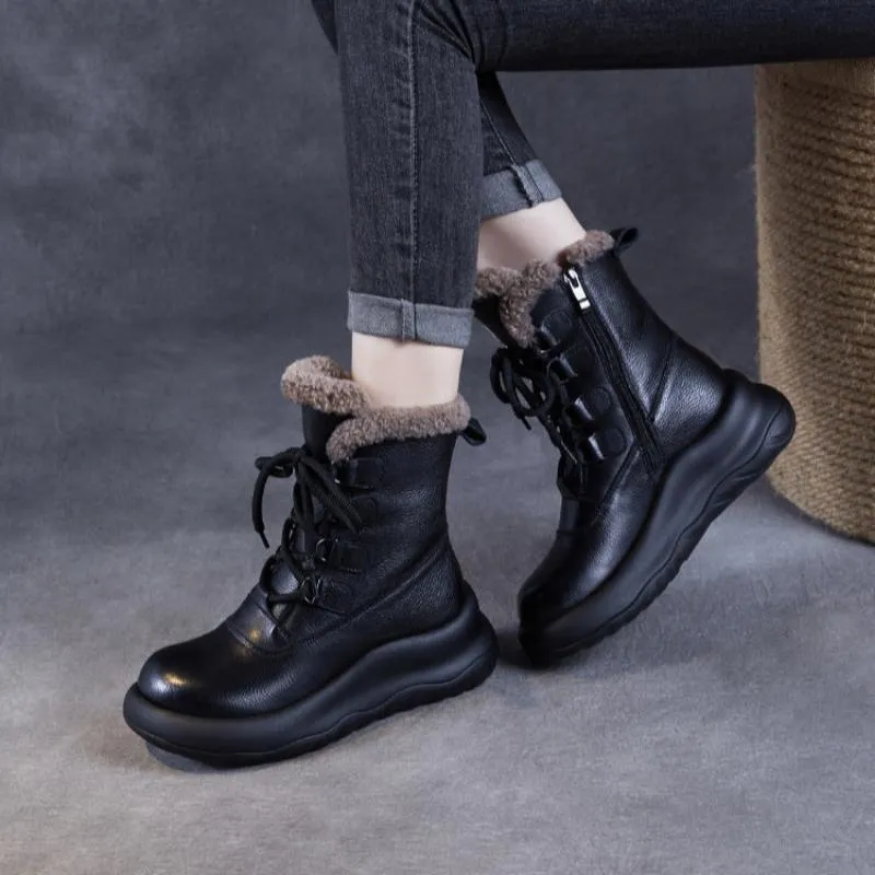 Women Minimalism Fashion Leather Mid-Calf Snow Boots