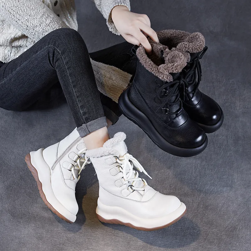 Women Minimalism Fashion Leather Mid-Calf Snow Boots